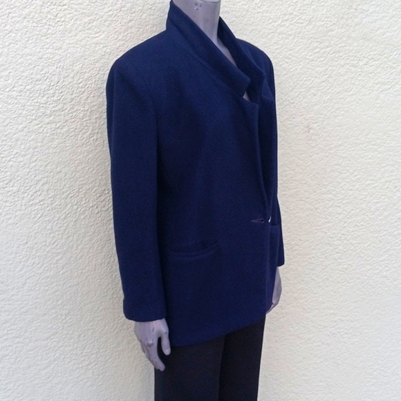 Bergdorf Goodman Ladies Vintage Navy Blue Pure Cashmere (1) Button Luxury Blazer - Picture 1 of 17